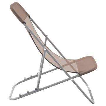 Folding Beach Chairs 2 Pcs - Brown Textilene & Steel