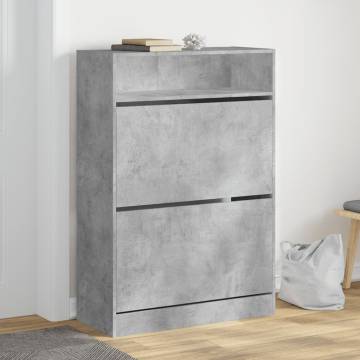 Shoe Cabinet with 2 Flip-Drawers in Concrete Grey - 80x34x116 cm