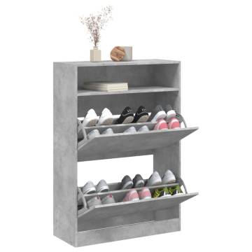 Shoe Cabinet with 2 Flip-Drawers in Concrete Grey - 80x34x116 cm