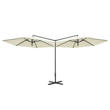 Double Parasol with Steel Pole Sand 600 cm - Stylish Shade