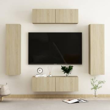 4 Piece TV Cabinet Set - Sonoma Oak Engineered Wood | HipoMarket