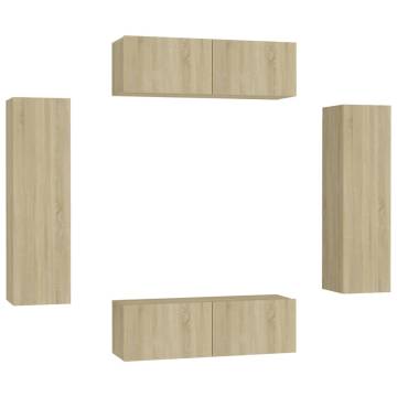 4 Piece TV Cabinet Set - Sonoma Oak Engineered Wood | HipoMarket