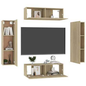 4 Piece TV Cabinet Set - Sonoma Oak Engineered Wood | HipoMarket