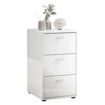 FMD Bedside Table with 3 Drawers - High Gloss White