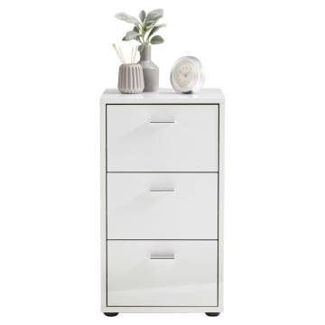 FMD Bedside Table with 3 Drawers - High Gloss White