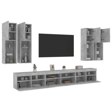 7 Piece TV Wall Cabinet Set with LED Lights - Concrete Grey