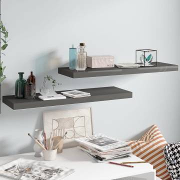 Floating Wall Shelves - High Gloss Grey | 2 pcs | Hipomarket