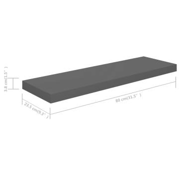 Floating Wall Shelves - High Gloss Grey | 2 pcs | Hipomarket