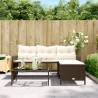 L-Shaped Garden Sofa with Table & Cushions - Brown Poly Rattan