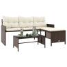 L-Shaped Garden Sofa with Table & Cushions - Brown Poly Rattan