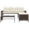 L-Shaped Garden Sofa with Table & Cushions - Brown Poly Rattan