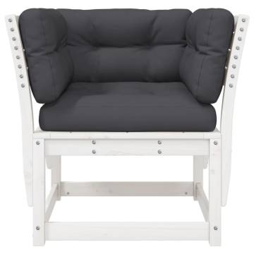 Garden Sofa Armrest with Cushions - White Solid Pine Wood