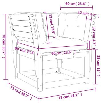 Garden Sofa Armrest with Cushions - White Solid Pine Wood