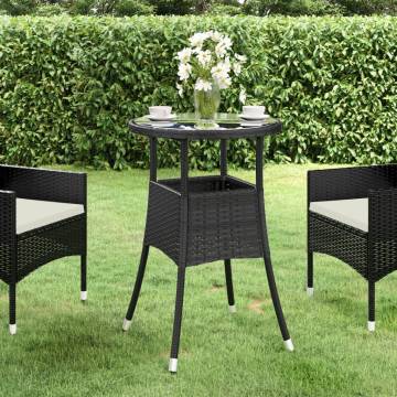 Stylish Black Garden Table Ø60x75 cm - Poly Rattan & Glass