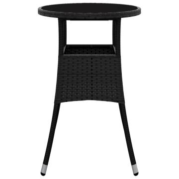 Stylish Black Garden Table Ø60x75 cm - Poly Rattan & Glass