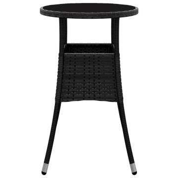 Stylish Black Garden Table Ø60x75 cm - Poly Rattan & Glass