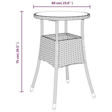 Stylish Black Garden Table Ø60x75 cm - Poly Rattan & Glass