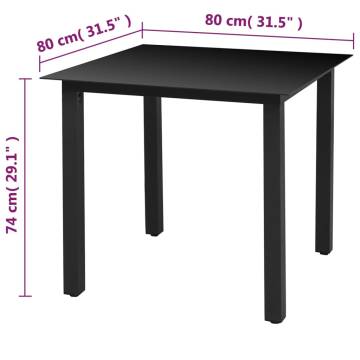 Garden Table Black 80x80 cm - Durable Aluminium & Glass