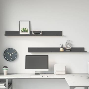 Stylish Grey Wall Shelves - 2 pcs Solid Pine - 110x11x9 cm