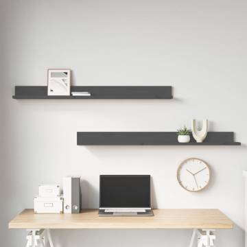 Stylish Grey Wall Shelves - 2 pcs Solid Pine - 110x11x9 cm