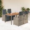 5 Piece Garden Dining Set with Cushions Grey Poly Rattan Colour grey Size 150 cm table length Number of 4 