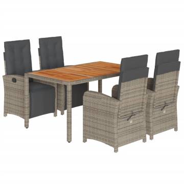 5 Piece Garden Dining Set with Cushions - Grey Poly Rattan