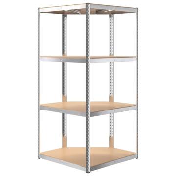 4-Layer Shelves - 3 pcs Silver Steel & Engineered Wood