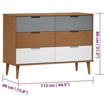 MOLDE Brown Drawer Cabinet - Solid Pine Wood | HipoMarket UK