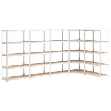 5-Layer Shelves - Silver Steel & Engineered Wood (5 pcs)