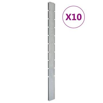 Durable Garden Fence Posts - 10 pcs Galvanised Steel 240 cm