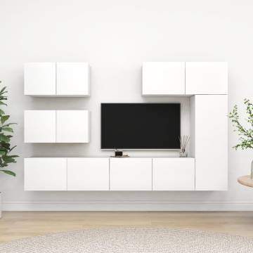 6 Piece White Engineered Wood TV Cabinet Set | Hipomarket UK