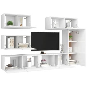 6 Piece White Engineered Wood TV Cabinet Set | Hipomarket UK