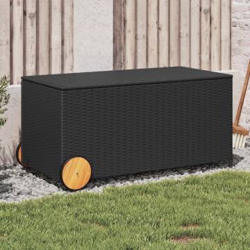 Garden Storage Box with Wheels - Black 190L Poly Rattan