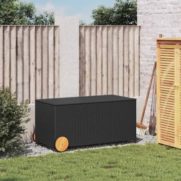 Garden Storage Box with Wheels - Black 190L Poly Rattan