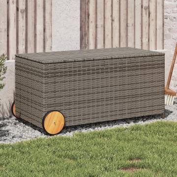 Garden Storage Box with Wheels - Grey 190L Poly Rattan