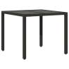 Garden Table with Glass Top Black | 90x90 cm Poly Rattan