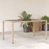 Beige Garden Table with Glass Top - 150x90 cm Poly Rattan