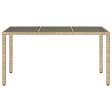 Beige Garden Table with Glass Top - 150x90 cm Poly Rattan