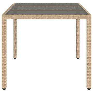 Beige Garden Table with Glass Top - 150x90 cm Poly Rattan