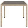 Beige Garden Table with Glass Top - 150x90 cm Poly Rattan