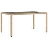 Beige Garden Table with Glass Top - 150x90 cm Poly Rattan