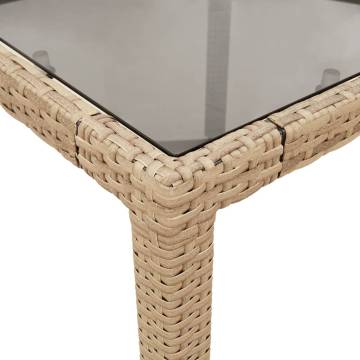 Beige Garden Table with Glass Top - 150x90 cm Poly Rattan