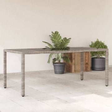 Garden Table with Glass Top Grey - 190x90cm Poly Rattan