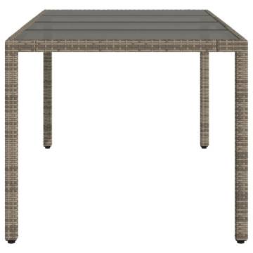 Garden Table with Glass Top Grey - 190x90cm Poly Rattan