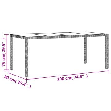 Garden Table with Glass Top Grey - 190x90cm Poly Rattan