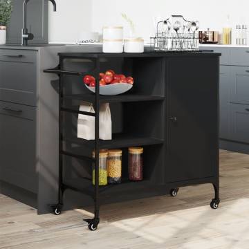 Stylish Kitchen Trolley in Black - Engineered Wood