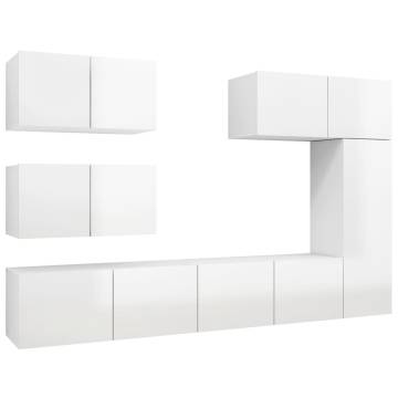 6 Piece High Gloss White TV Cabinet Set - Modern Design