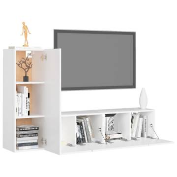 3 Piece TV Cabinet Set - Stylish White Engineered Wood