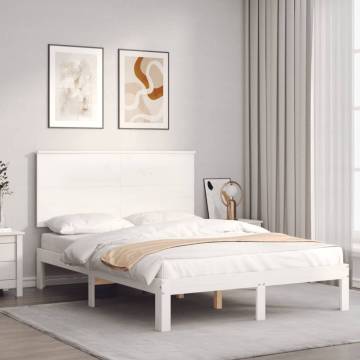 White Bed Frame with Headboard - Solid Pine Wood 140x190 cm