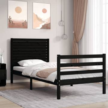 Black Bed Frame with Headboard 90x200 cm | Solid Wood Design